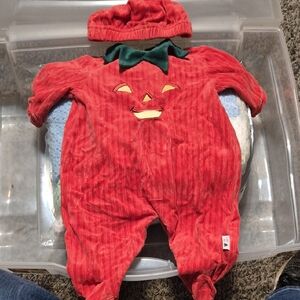 Little Me Pumpkin-Themed Orange Velor Kids One Piece w/ Hat